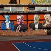 Un maxi murales al “PalaBellandi” dedicato ai grandi del basket termale